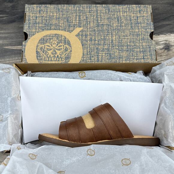 NIB Born Henna 7M Comfort Brown Leather Slide Sandals - Picture 9 of 12